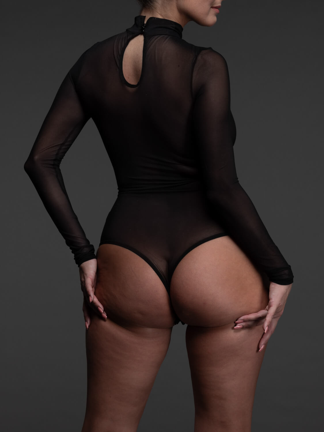 Mesh body lange mouwen zwart transparant achterkant VoyeurX