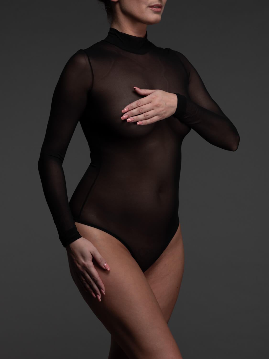 Mesh body lange mouwen zwart transparant zijkant VoyeurX