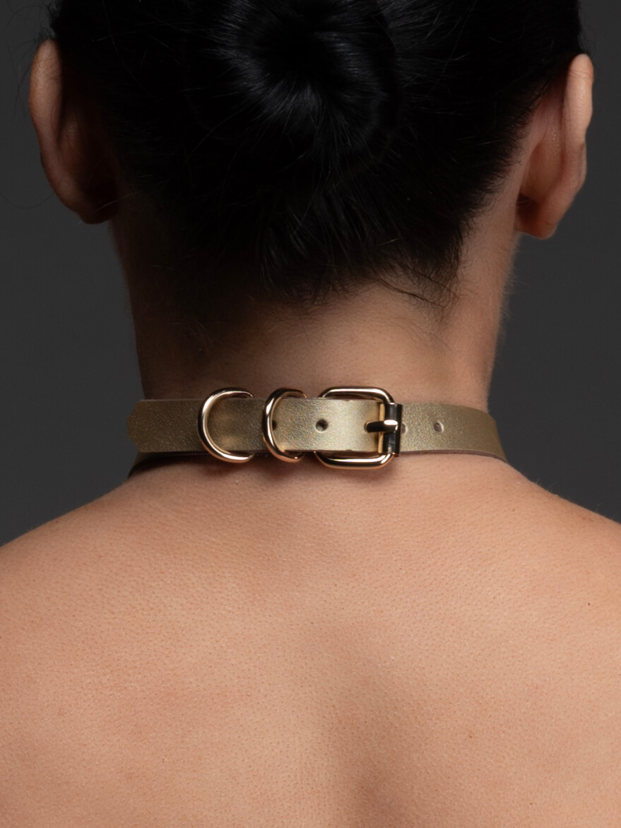 Echt leren choker goud met gouden o-ring limited edition achterkant VoyeurX