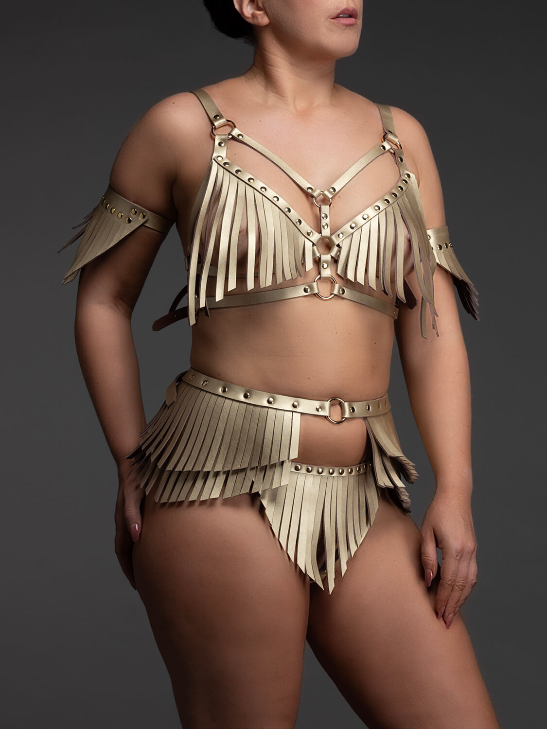 Echt leren lingerie set Fringe goud limited edition VoyeurX