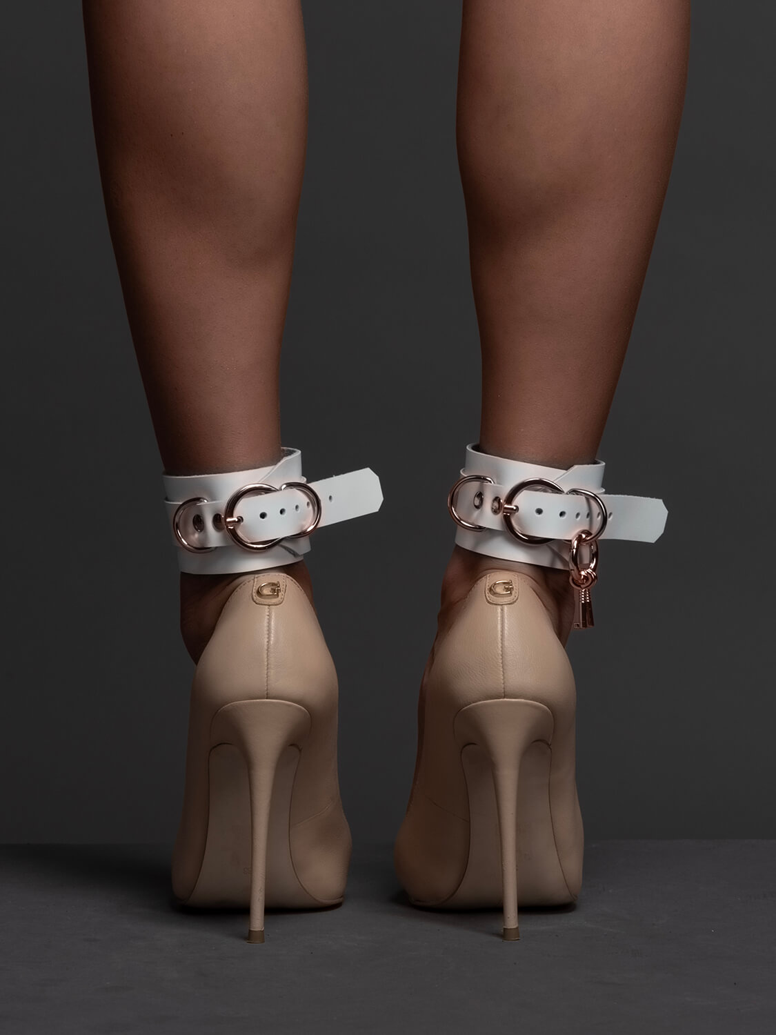 Real leather ankle cuffs rose gold lock back VoyeurX
